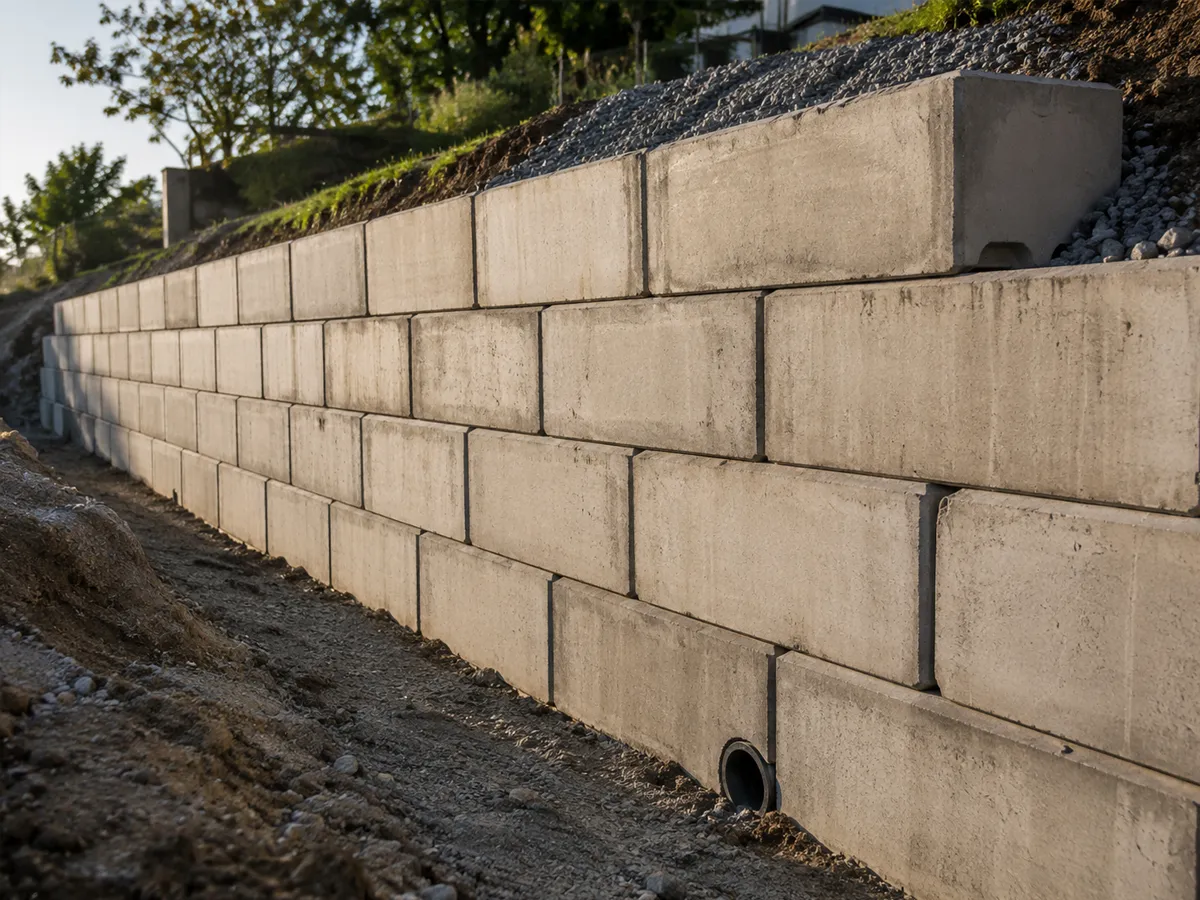 Schwerlastmauer aus Betonblöcken