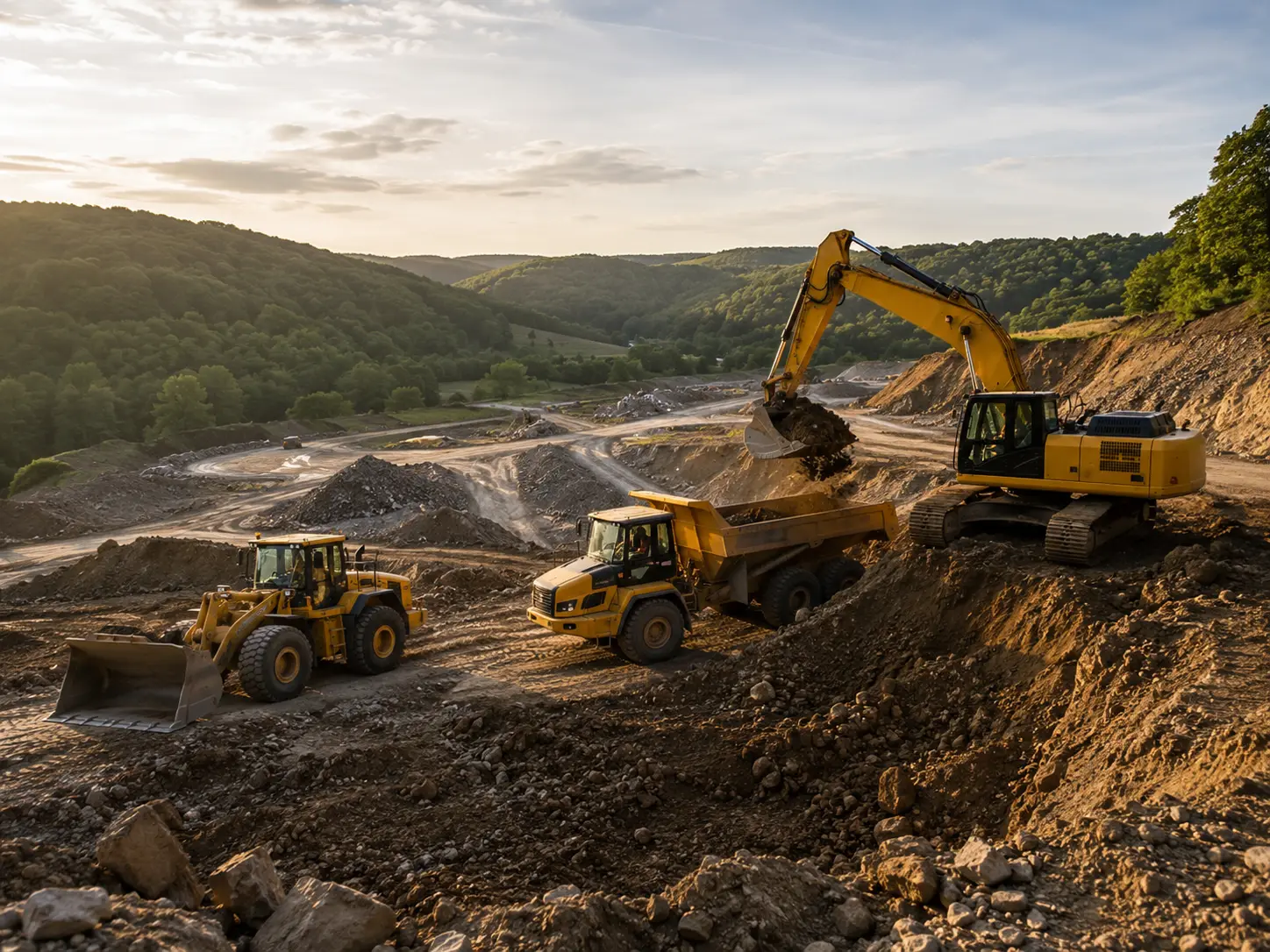 Bagger und Radlader der HZ Bau bei Erdarbeiten in der Vulkaneifel